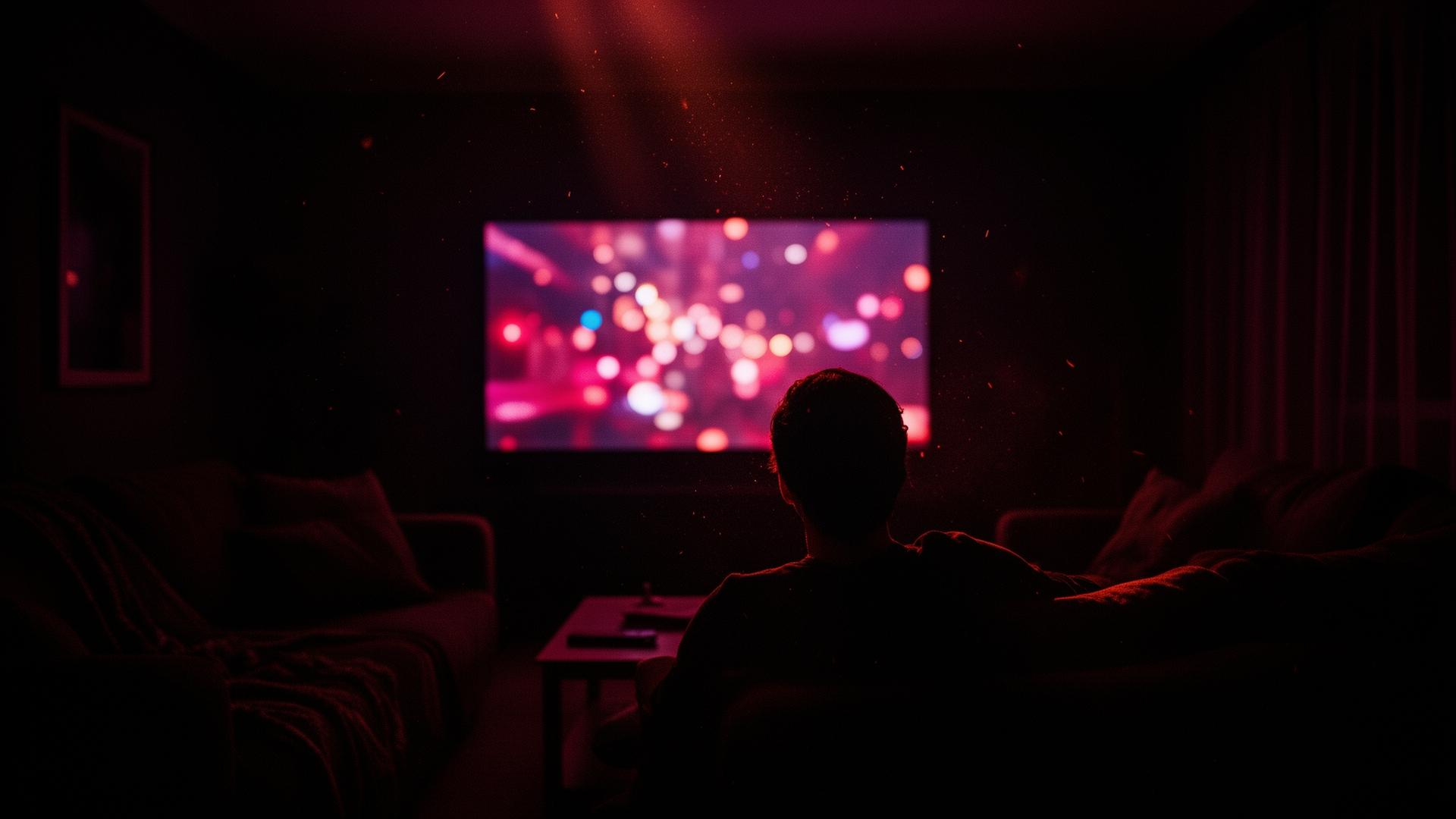 Pessoa assistindo filme em sala escura